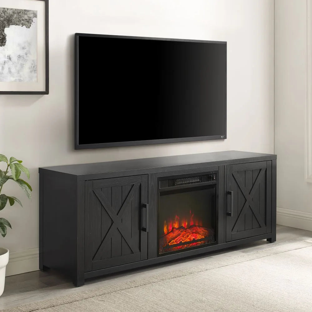 Gordon 58 Low Profile Tv Stand With Fireplace - Black